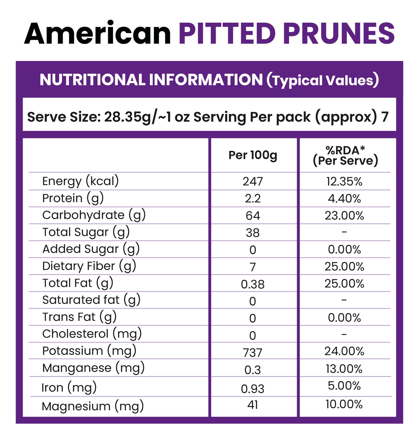 American Pitted Prunes 200g